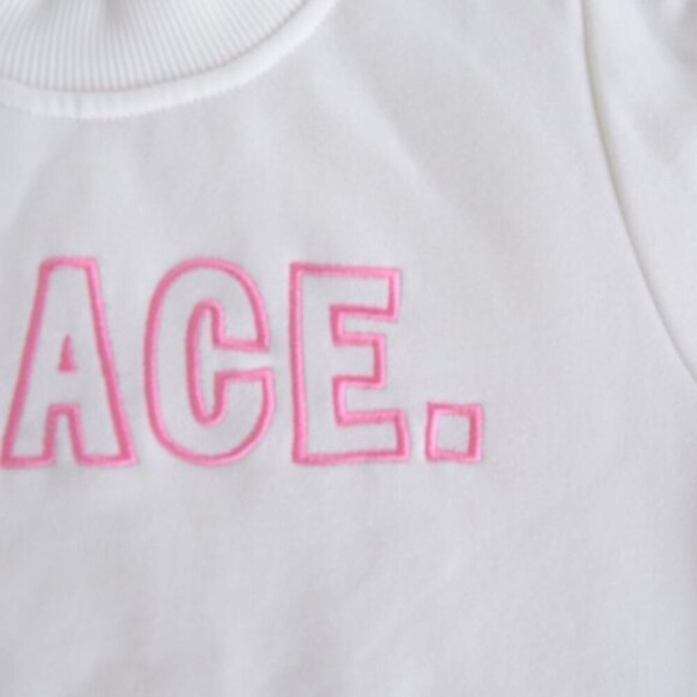 525 America Cream Pink Peace Long Sleeve Crewneck Sweater  Size Med